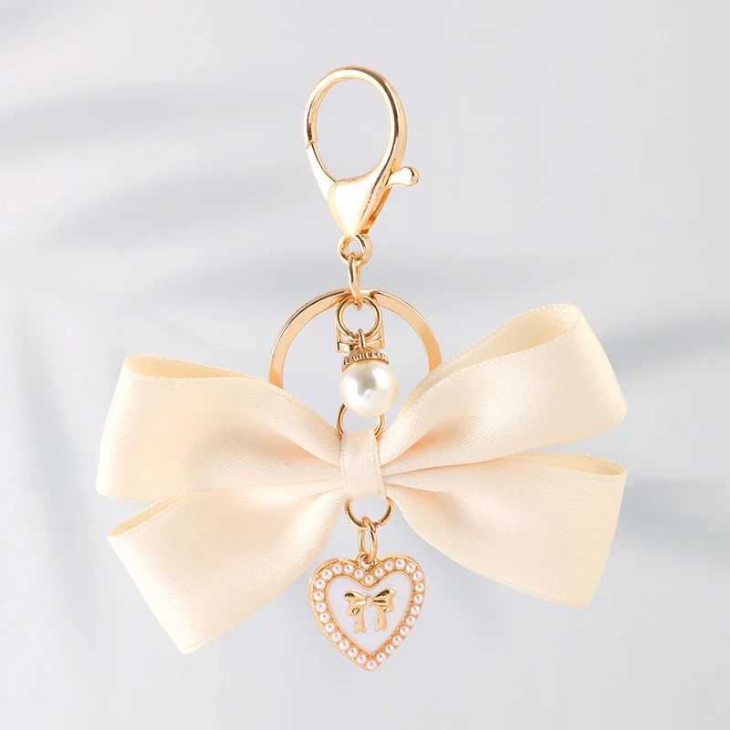 Fabric Ribbon Bow Love Heart Pendant Keychain Butterfly Knot Hanging Chain Anti-Lost Keyring Backpack Charms Bag Decor GiftsX241008