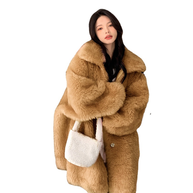 Oversized Faux Fur Women Winter Plush Lapel Long Coat Female Plus Size Fluffy Jacket Teddy Ladies Fashion Outerwear