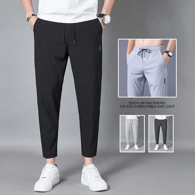 2024 new Mens Ice Silk Trousers Solid Color Mid-Waist Loose Breathable Straight-Leg Casual Pants Thin Quick-Drying Sports PantsX241008