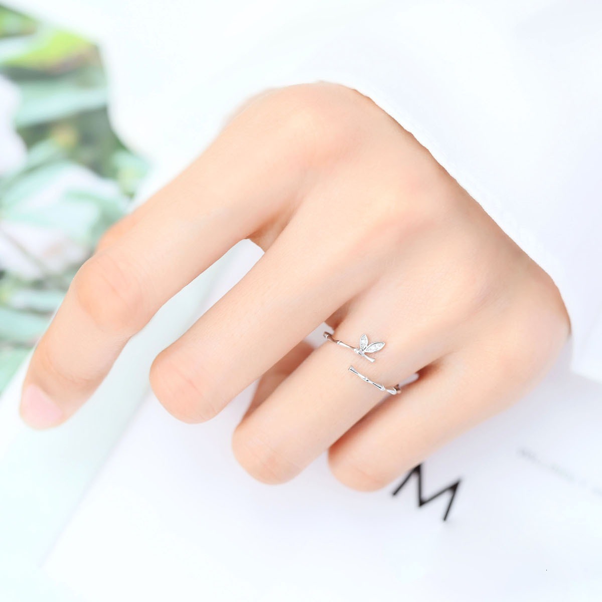 Personalized, simple, fashionable, trendy, niche design, cool style, pure silver ring, female adjustable index finger, internet celebrity