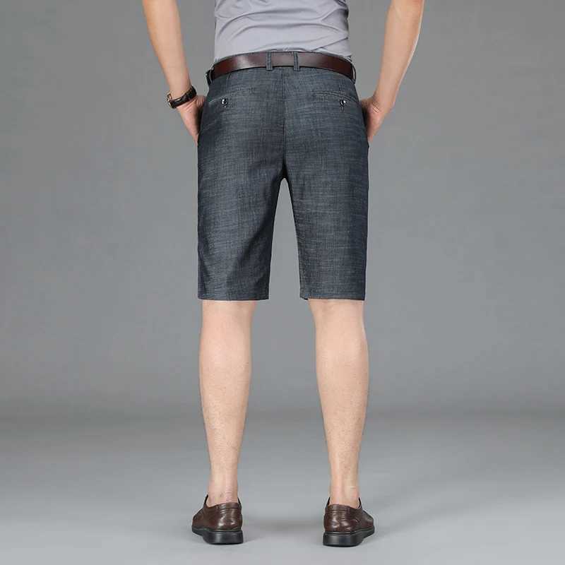 Classic Summer Mens Business Cowboy Shorts Lyocell Fabric Straight Fit Elastic Shorts Mens Brand High Quality Black BlueW240713