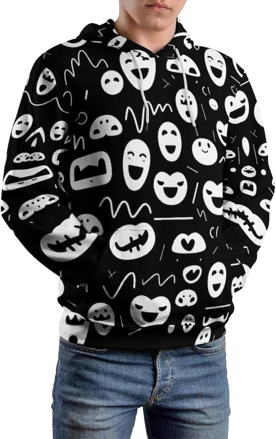 Hoodie for Mens Womens Unisex Hippie Smiling Face Hoodies Novelty Printed Hooded Funny Hoodie Graphic Hoodies sweatshirt cool
