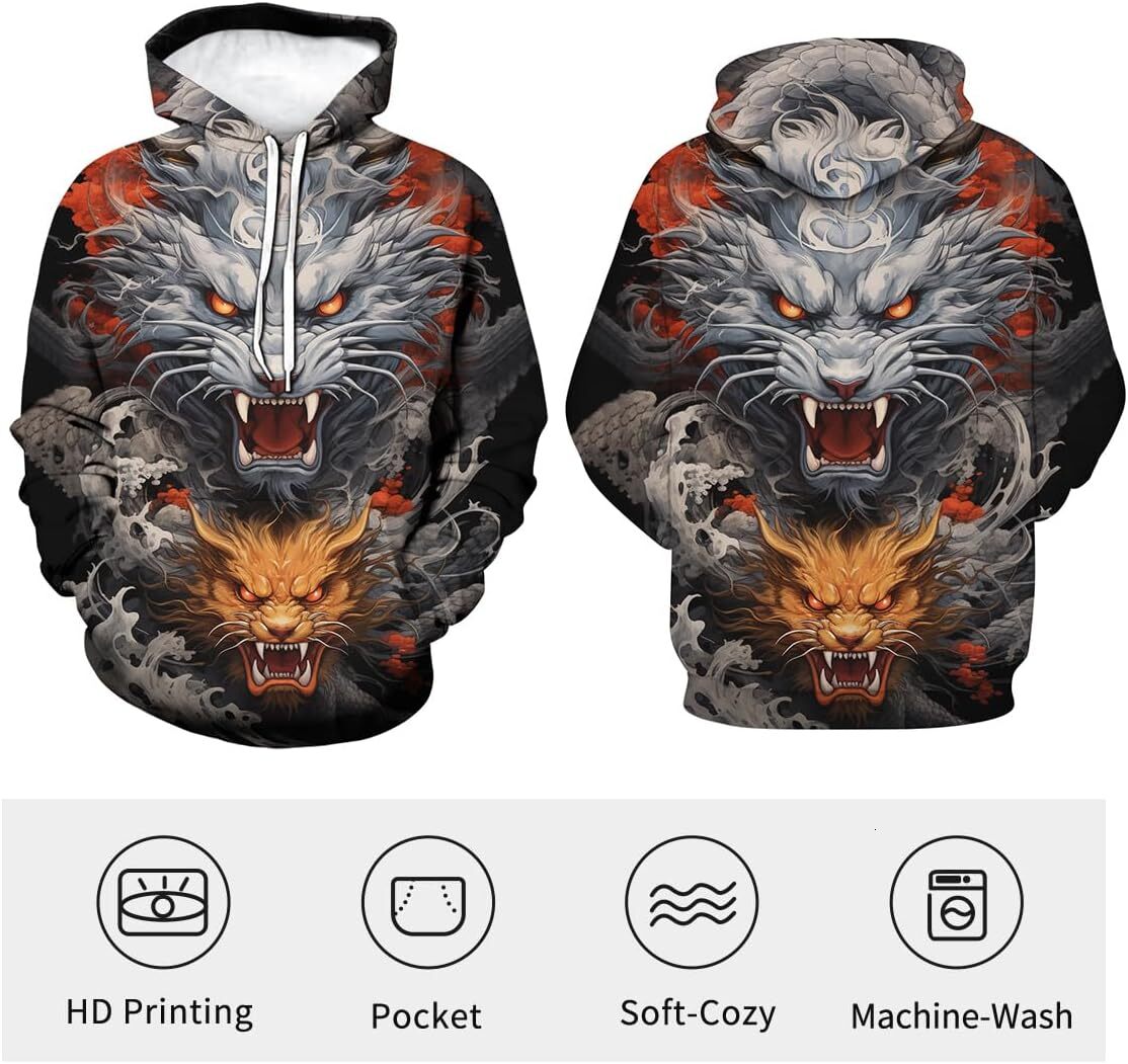 Hoodie for Mens Womens Psychedelic Tiger Hoodie Retro Printed Hooded Casual Long Sleeved Sweatshirt Hoodies For Men Graphic Hoodies sweatshirt comfort