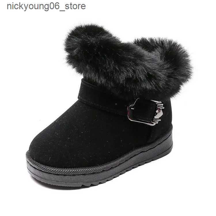 Boots Toddlers Girls Snow Boots 2023 Winter Brand New Kids Cotton Boots Fluffy Fur Thick Warm Children Snow Boots 21-37 Classic Sweet L240910