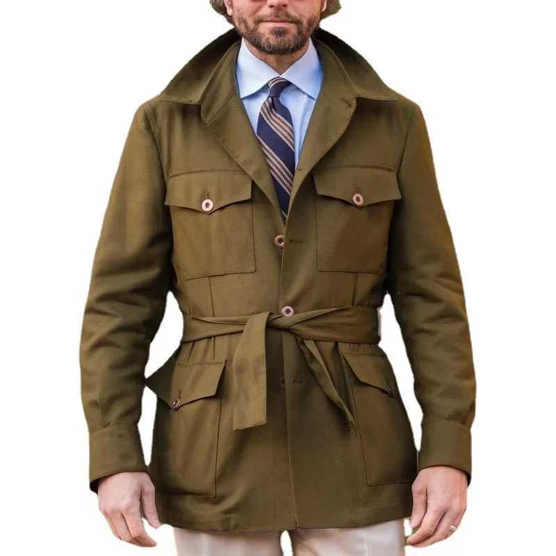 European and American mens spring and autumn multi pocket mid length ultra-thin large-sized windproof jacket mens casual jacket S-XXXL W241007