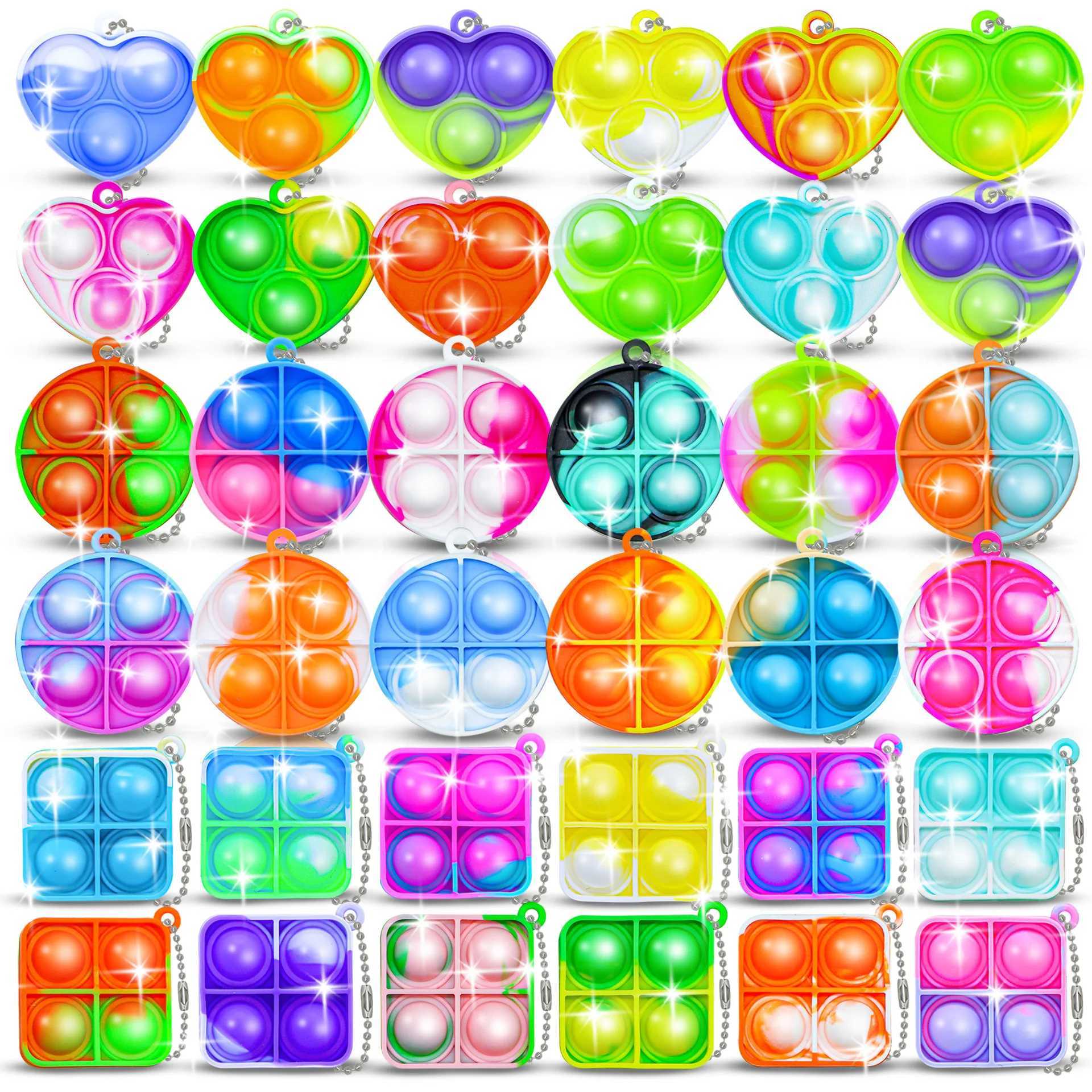 20PCS Mini Pop Fidget Keychain Stress Relief Toys for Kids Birthday Party Favors Classroom Prizes Goodie Bag Fillers Pinata GiftX241008