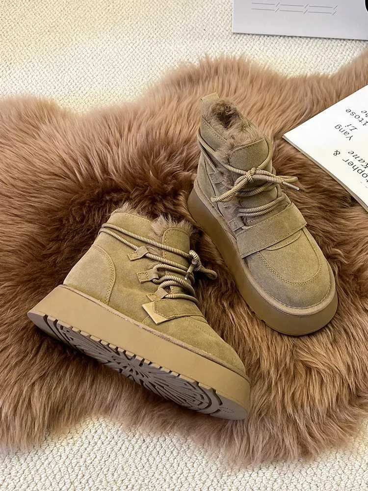 Round Toe Lady Boots Womens Rubber Shoes Rain Booties-Women Winter Footwear Lace Up Flat Heel Australia Lolita Med Snow PU S Q240914