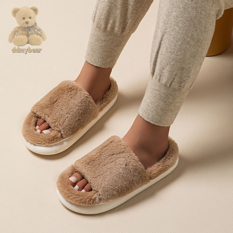Ddmybear Household Rabbit One-Piece Fur Slippers Wear-Resistant, Exposed Toe, Thick Soled, Flat Bottomed Slippers For Home Use Chinese Brand Shoes F10