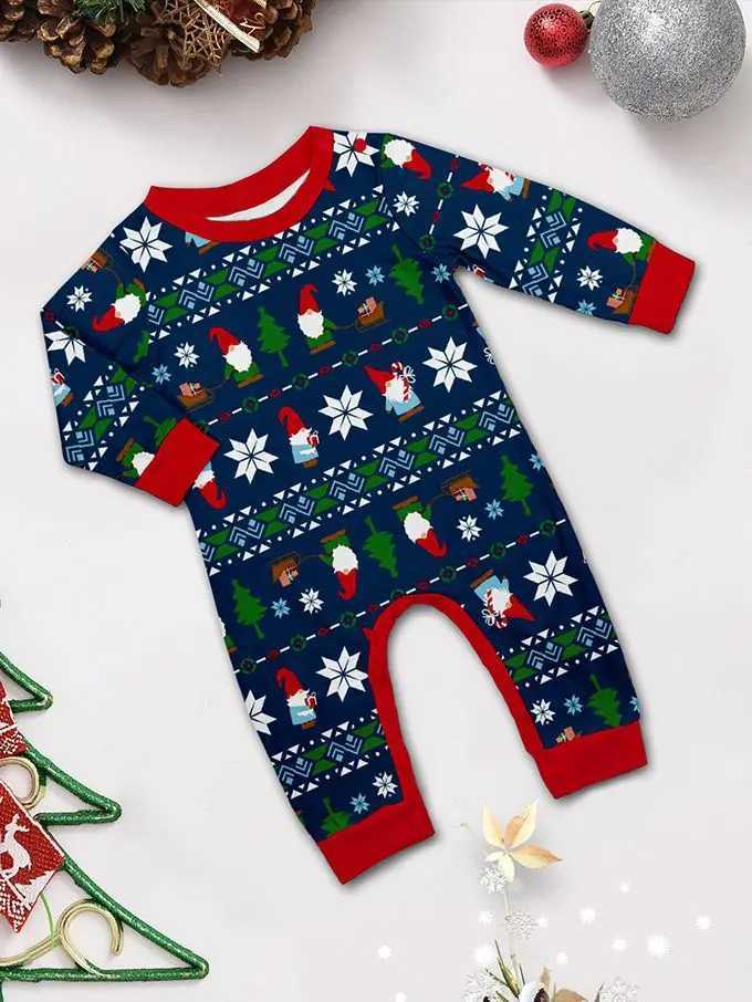 2025 New Years clothing cartoon full print Christmas family pajamas casual loose 2-piece set parent-child matching set W241008