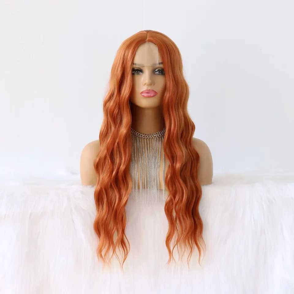 Ginger Wig Lace Front Wig Orange Loose Wave Wig Orange Curly Wigs for Women Ginger Long Wavy Wig Heat Resistant Synthetic WigXJ241008