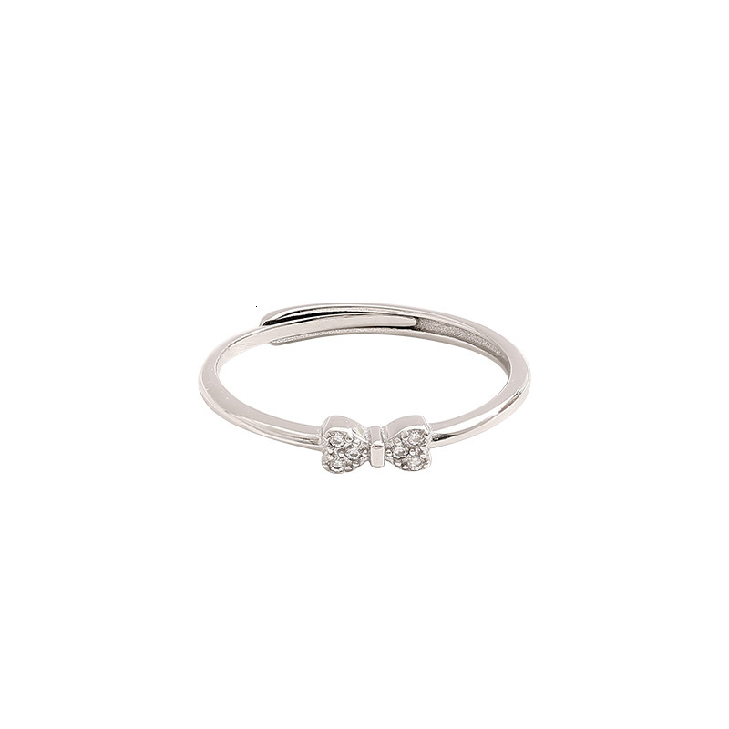 Small diamond bow ring, light luxury, niche, exquisite silver plating, high-end temperament, fashionable index finger ring