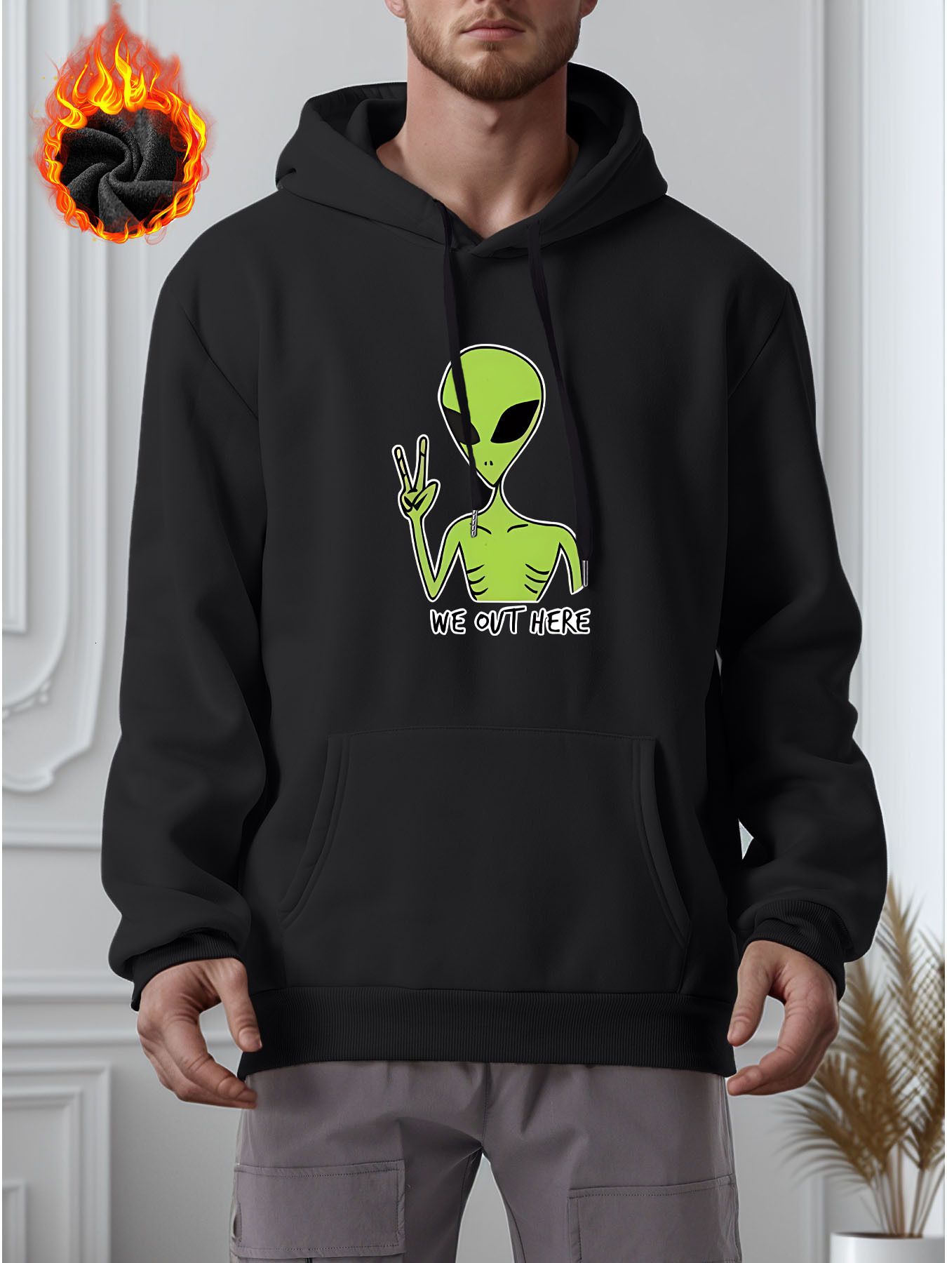 We are here waiting for aliens to come - trendy and fashionable new styles with heavyweight design and pattern printing for men's autumn and wint