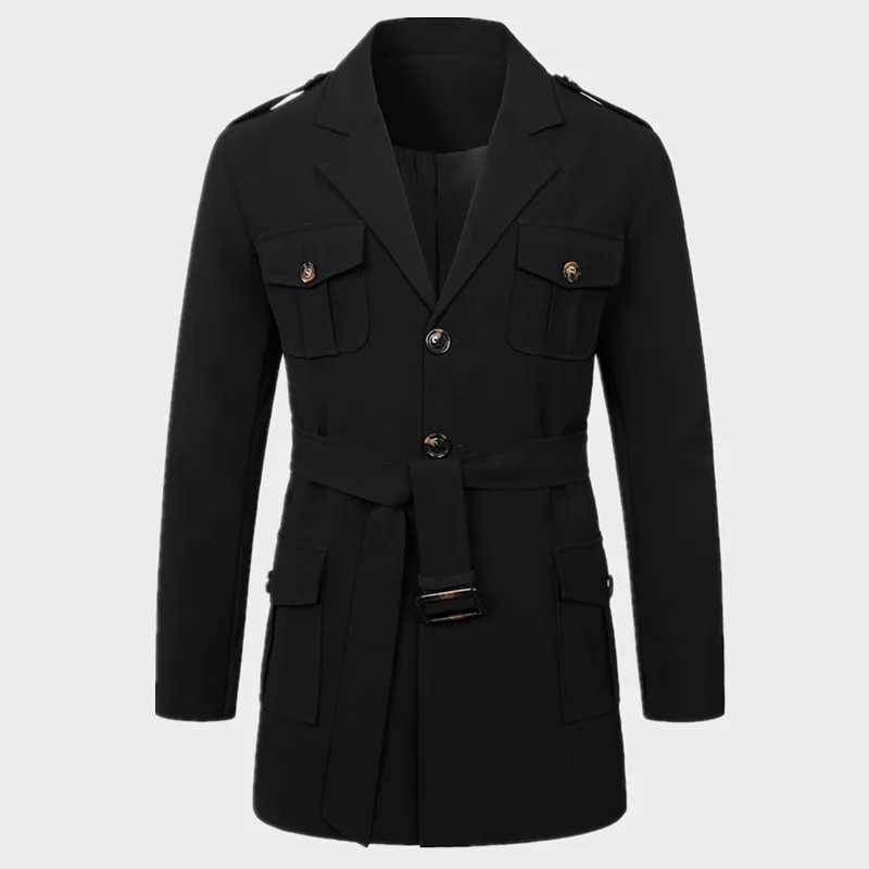 2024 autumn windproof jacket mens solid color button pocket ultra-thin long sleeved mens waistband jacket W241007
