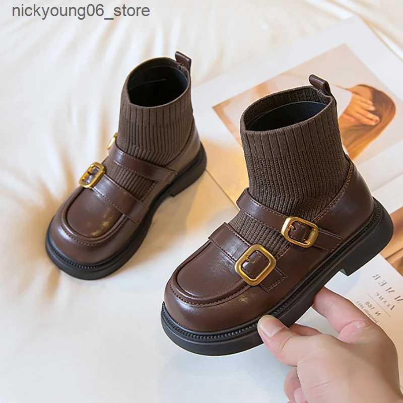 Boots Kids Girls Socks Boots Big Childrens Princess Boots Fashion Lolita Retro Single Ankle Boots New 2024 5 6 7 8 9 10 11 Years L240910
