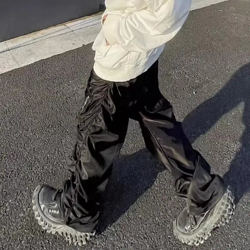 Men Multi Pocket Elastic Waist Harem Cargo Pants Nylon Streetwear Loose Work Wear Baggy Pants Man Vintage Sweatpants 241008