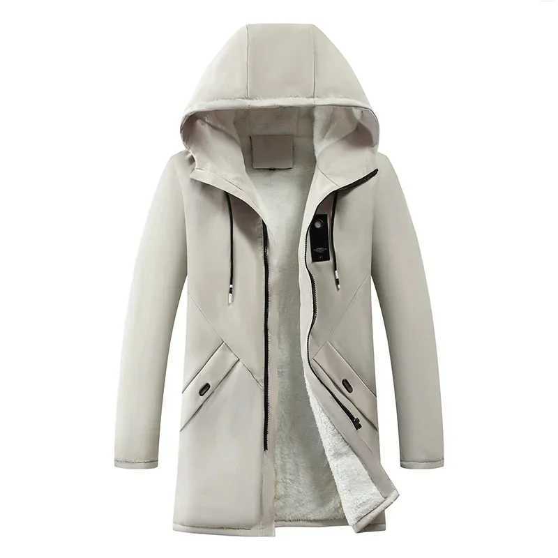 Autumn and winter Korean mens cardigan wool sweater mid length trench coat mens hooded solid jacket casual windproof mens 8929 W241007