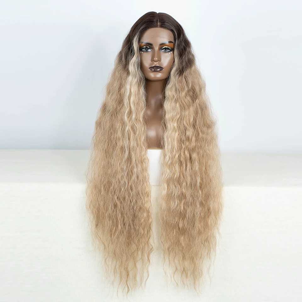 Synthetic Lace Front Wigs For Black Women 40 Inch Long Curly Lace Wigs Ombre Blonde Highlight White Cosplay WigXJ241008