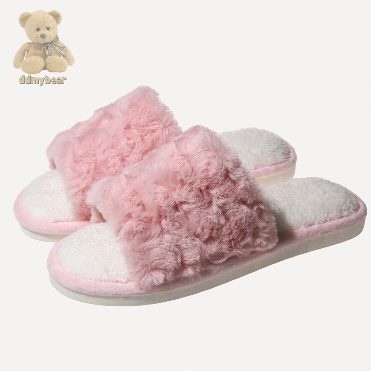 Ddmybear Rose Velvet Open For Winter Home Use. Fury Warm And Slip Resistant With Thick Bottom Cotton Slippers That Are Versatile Chinese Brand Shoes F