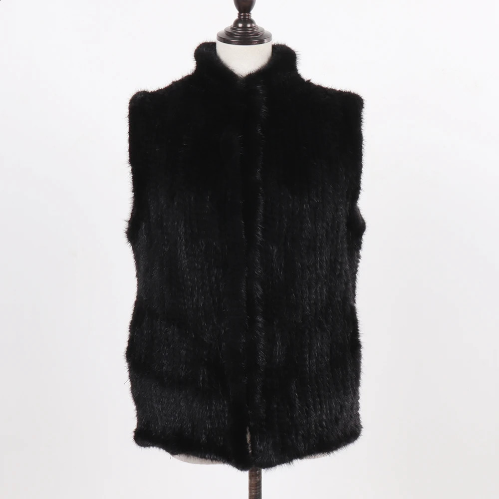 Womens Natural Warm Mink Vest Autumn Winter 100% Genuine Leather Sleeveless Jacket y 240929