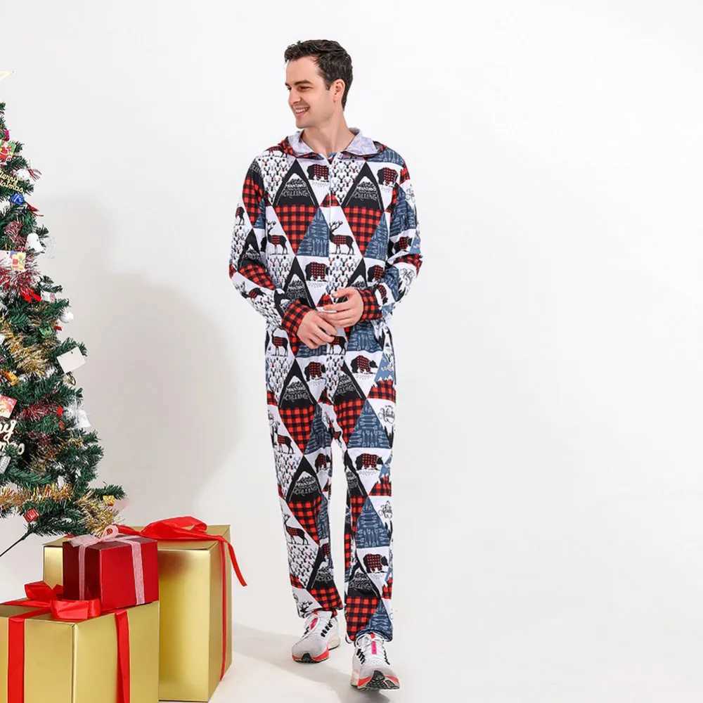 Christmas Family Matching Set Cartoon Elk Plain Pajamas Hoodies Adult and Childrens Family Pajamas Christmas Costume Set W241008