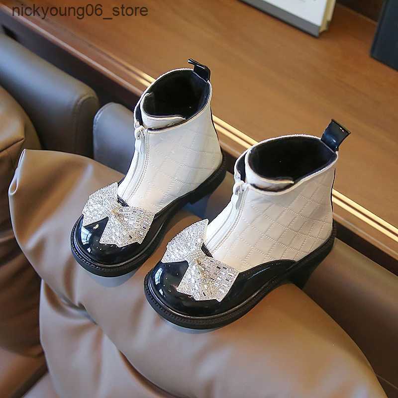 Boots Boots Winter for Girls Sequins Luxury Sewing Plush Children Fashion Boot Stylish 26-36 Soft Leather Light Anti-slip Kids Shoes L240910