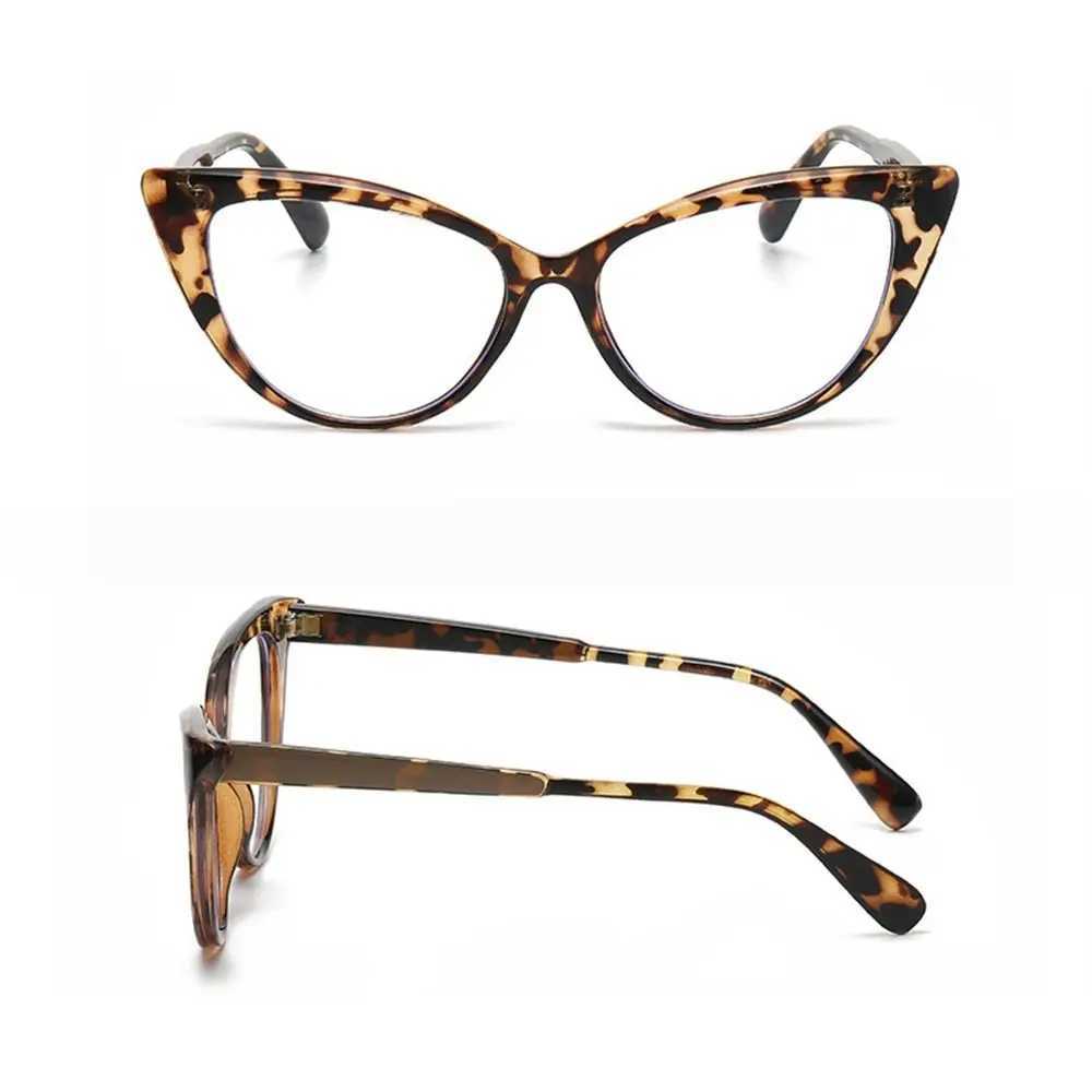 Fashion Cat Eye Design Leopard Print Women Anti-Blue Light Glasses Big Frame Transparent Lens Vision Care Computer EyeglassesX241008