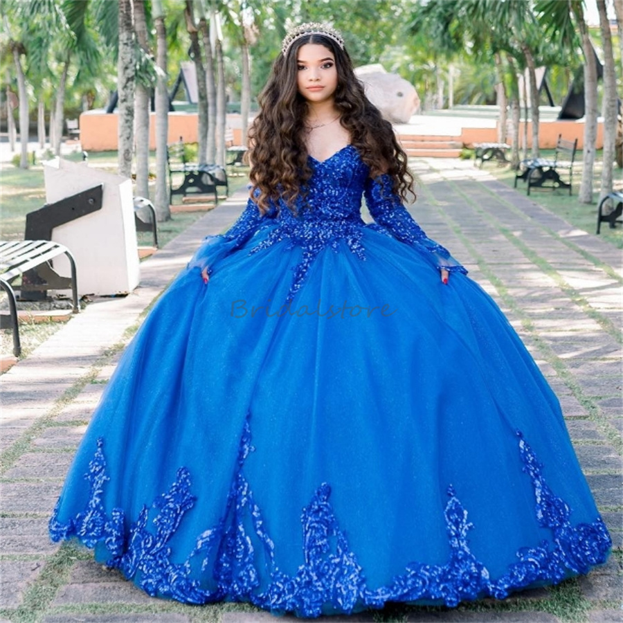 Sparkly Royal Blue Quinceanera Dresses 2025 Glitter Sequins Fifteen Birthday Party Dress Sweetheart Appliques Corset Vestidos De 15 Anos Quinceaneras 
