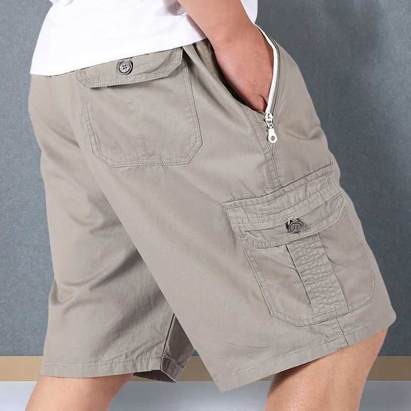 Summer New Loose Zipper Pocket Solid Casual Shorts All match Plus Size Elastic Waist Fashion Trend Sweatpants Korean Mens WearW240713