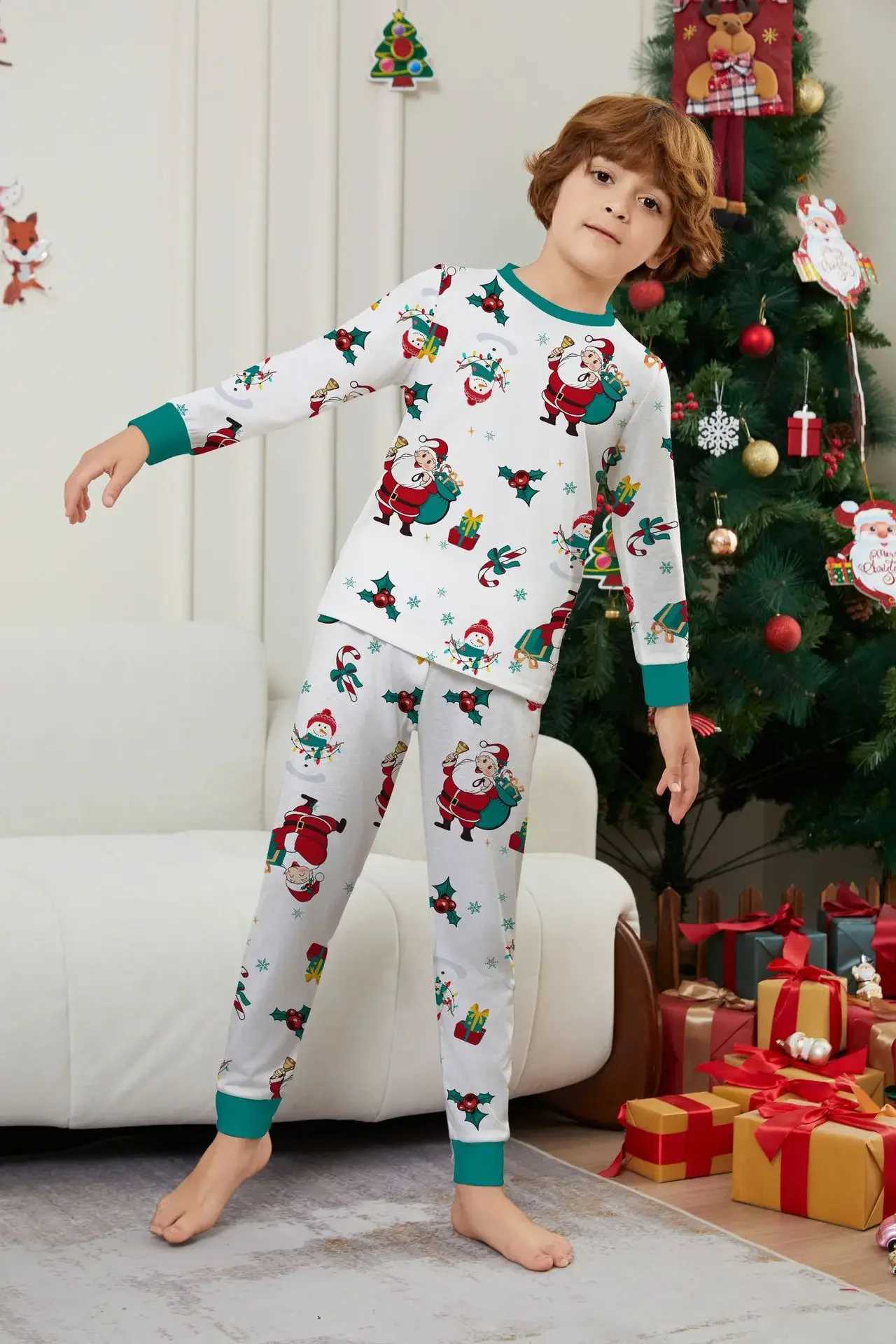 Christmas gifts adult and child matching clothing complete set of printing 2-piece set Christmas pajamas set cute and warm pajamas family appearance p