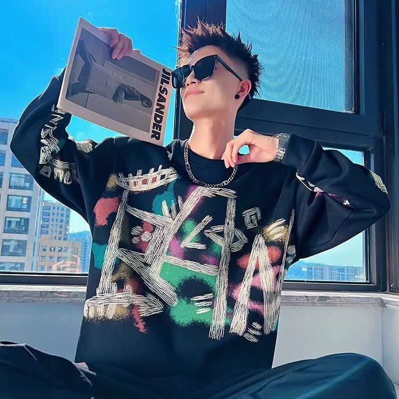 Fashion brand hoodie men's thin soled shirt long sleeved clothes 2024 new autumn and winter indoor T-shirt handsome