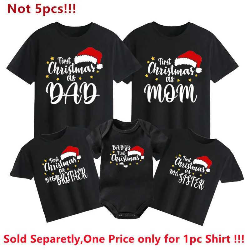 The first Christmas as a father mother brother sisters baby family matching clothes Interesting cotton matching Christmas party T-shirt W241008
