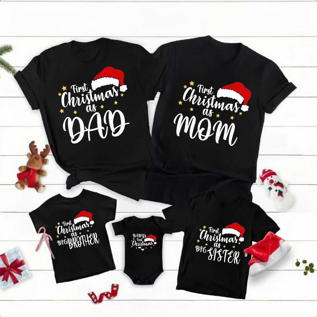The first Christmas as a father mother brother sisters baby family matching clothes Interesting cotton matching Christmas party T-shirt W241008