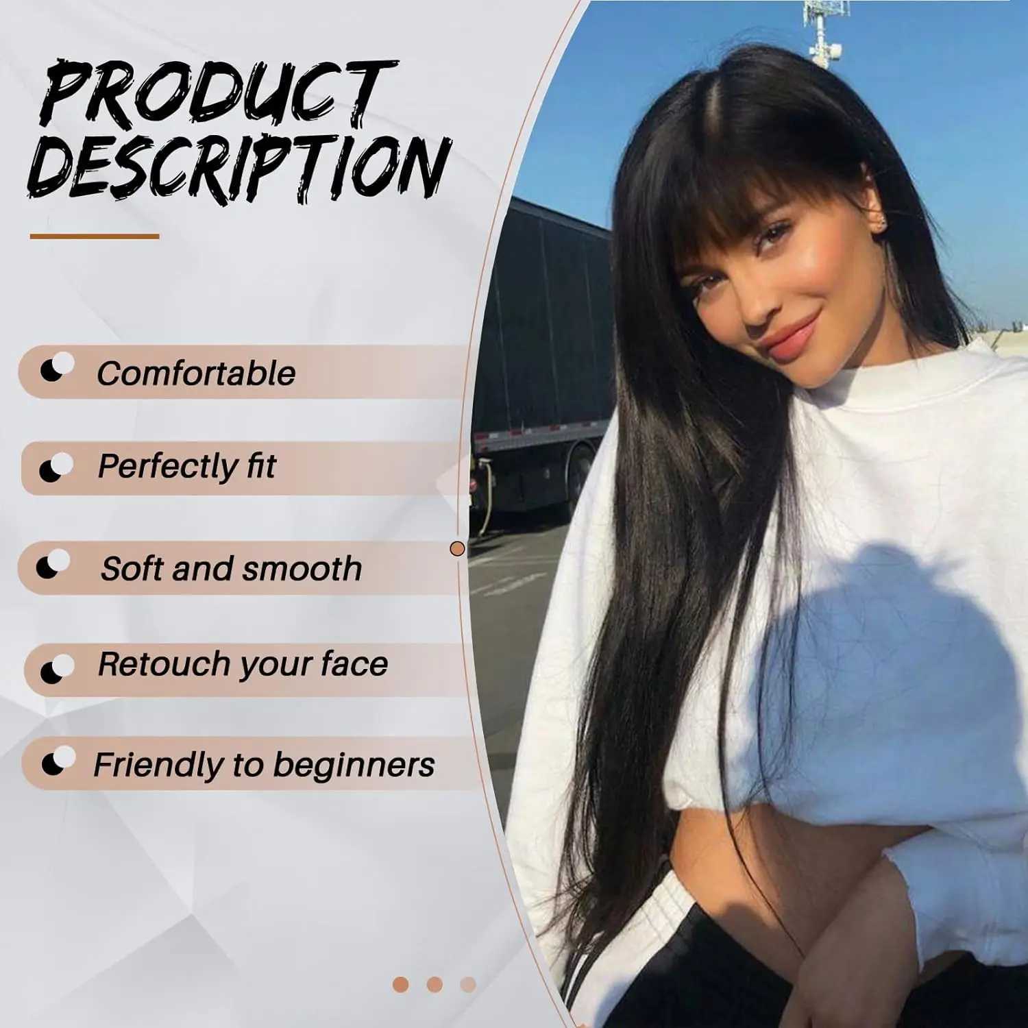 Long Straight Wigs with Bangs Silky Synthetic Heat Resistant Fiber Hair Full Machine Wig Cosplay Party Wig For Fashion WomenXJ241008