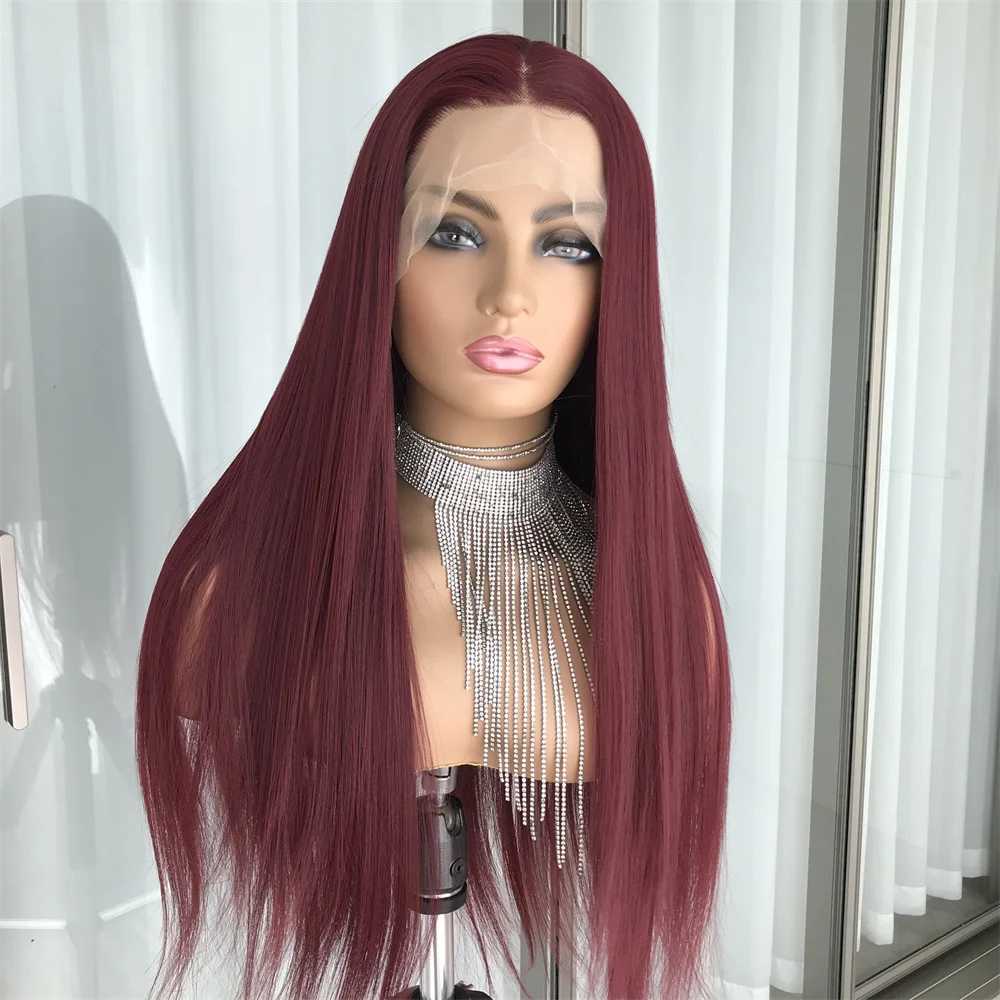 Burgundy Lace Wigs for Women Synthetic 99J Blonde Lace Wig PrePlucked Heat Resistant with Baby Hair Straight Synthetic Lace WigXJ241008