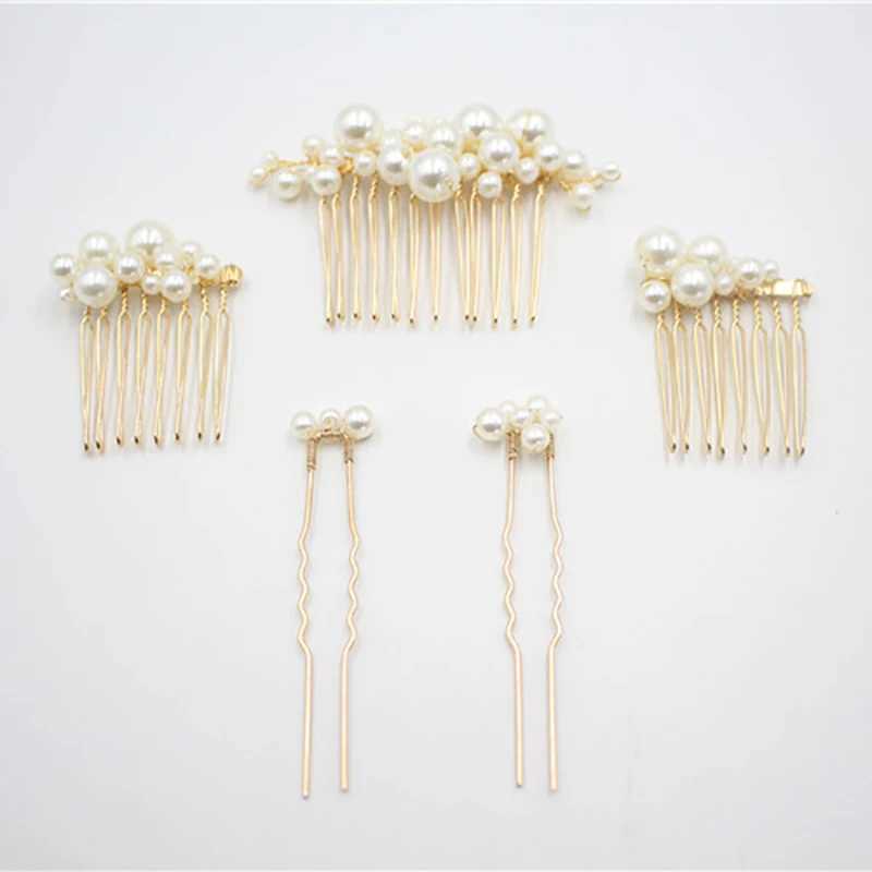 5 PCSt simulated pearl hair clips and combs for womens flowers hair combs wedding party hair accessories and womens gifts W241007