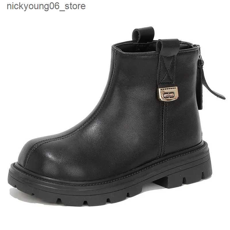 Boots New Childrens Boot Winter Warm Girls Black Boots School Versatile Thick Bottom Kids Fashion Ankle Cotton Boots Non-slip Causal L240910
