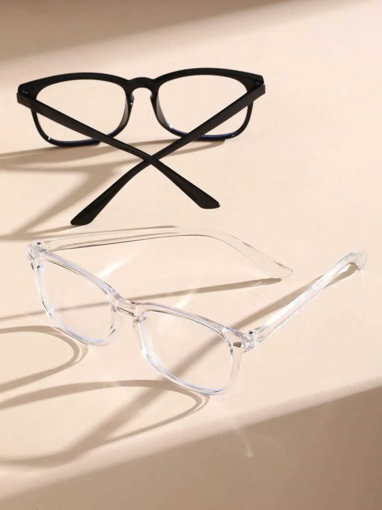 2PCS Unisex Geometric Plastic Frame Casual Anti-Blue Light Clear Glasses For Daily School Life Office AccessoriesX241008