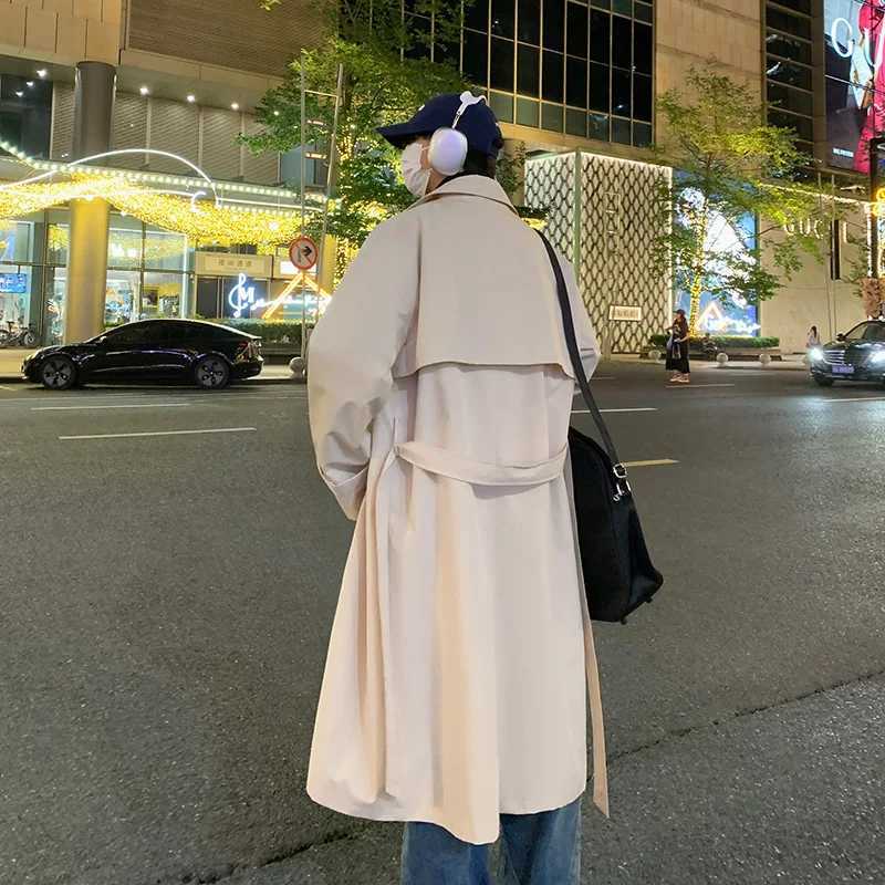 Korean style autumn new Trench Coat mens pocket decoration street trench coat mens solid casual loose office coat W241007