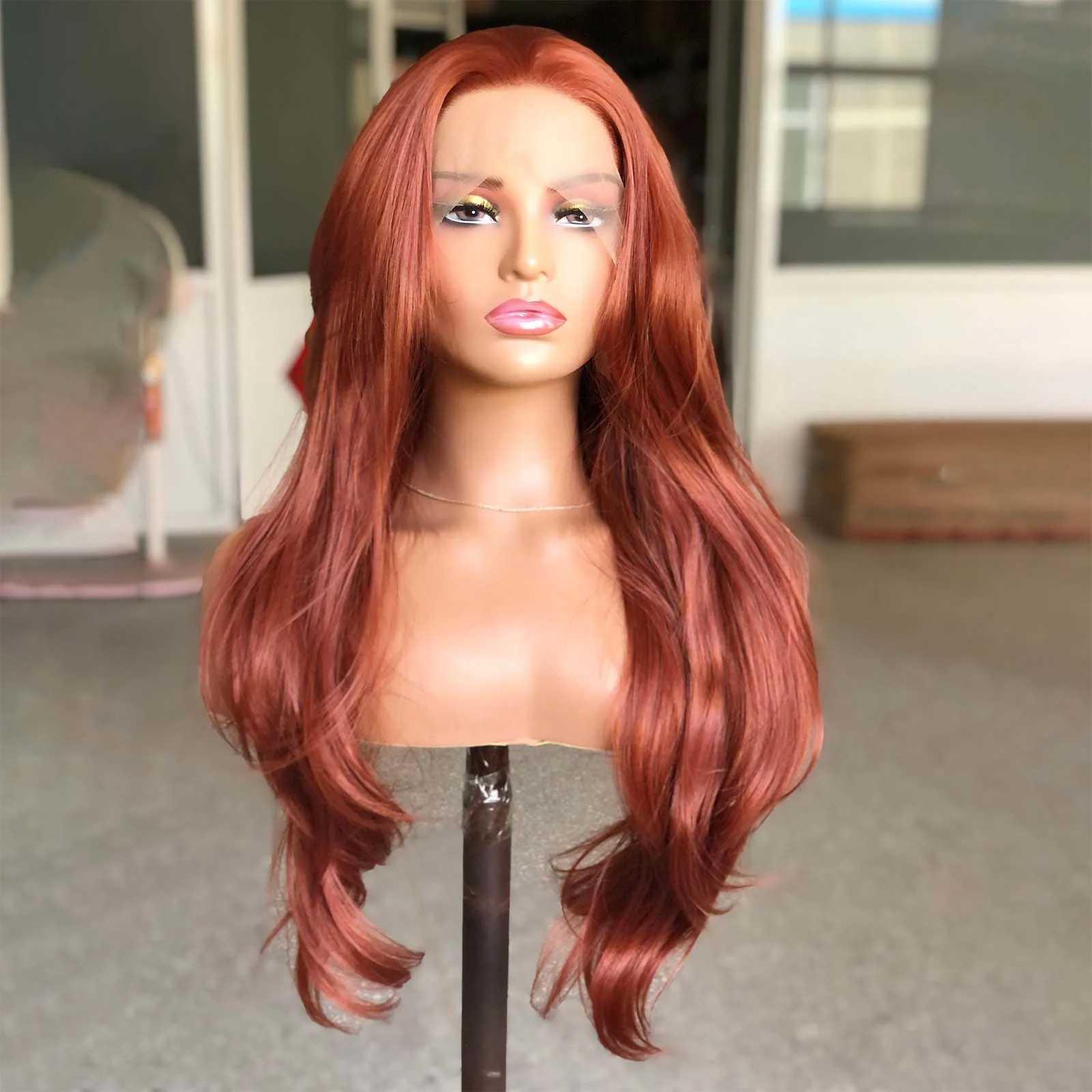 Copper Red Wig Natural Wavy Lace Synthetic Hair Lace Front Wig Long Reddish Brown Colored Lace Frontal Wigs for Women PartyXJ241008
