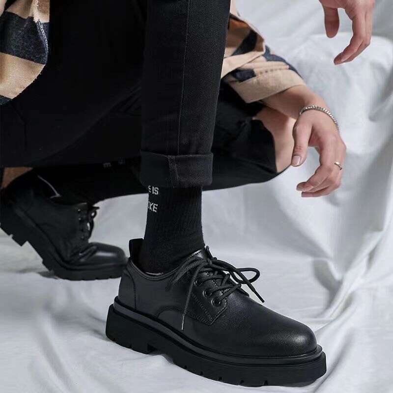 Men Formal Casual Business Leather Shoe British Style Student Thick Soled Lace Up Round Toe Non Slip Comfort Outdoor Shoes