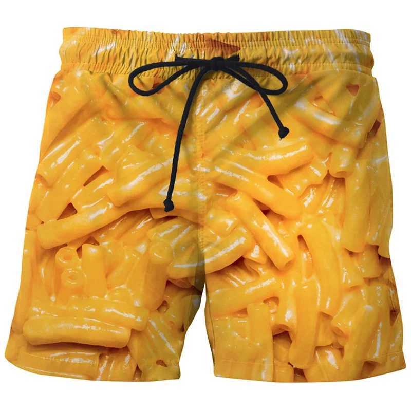 Sausage food graphic beach shorts mens shorts 3D cheese printing elastic waist board dry swimsuit homme 2023 ice shortsW240713