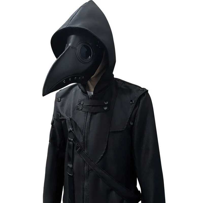 2023 Long Ribbon Techwear Punk Trench Coat Gothic Jacket Autumn Winter Mens Halloween Role Playing Costume Hooded Cloak W241007