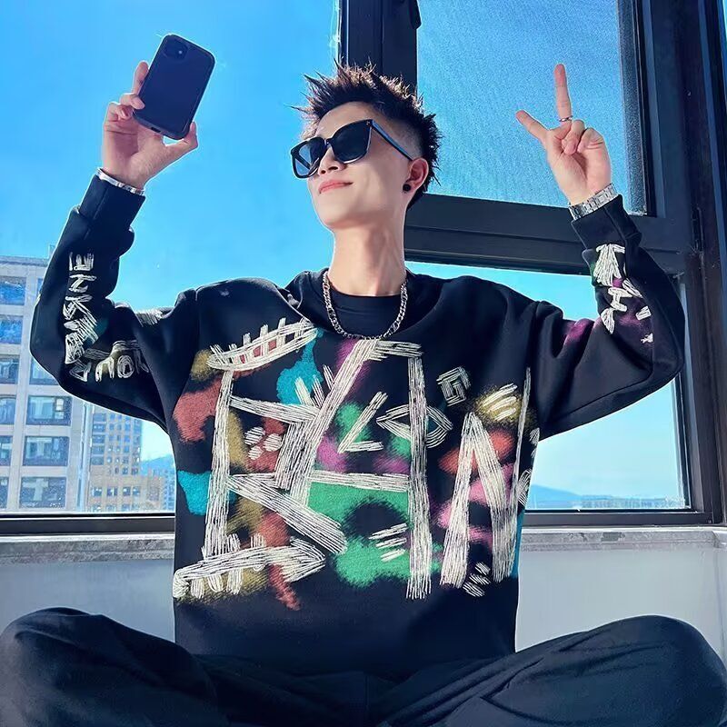 Fashion brand hoodie men's thin soled shirt long sleeved clothes 2024 new autumn and winter indoor T-shirt handsome