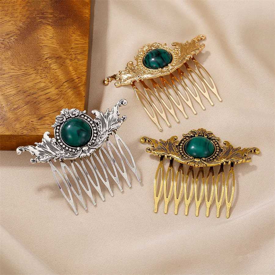 New fashion retro ethnic style hair comb suitable for women simple hollow alloy zircon resin hair daily wear hair accessories W241007