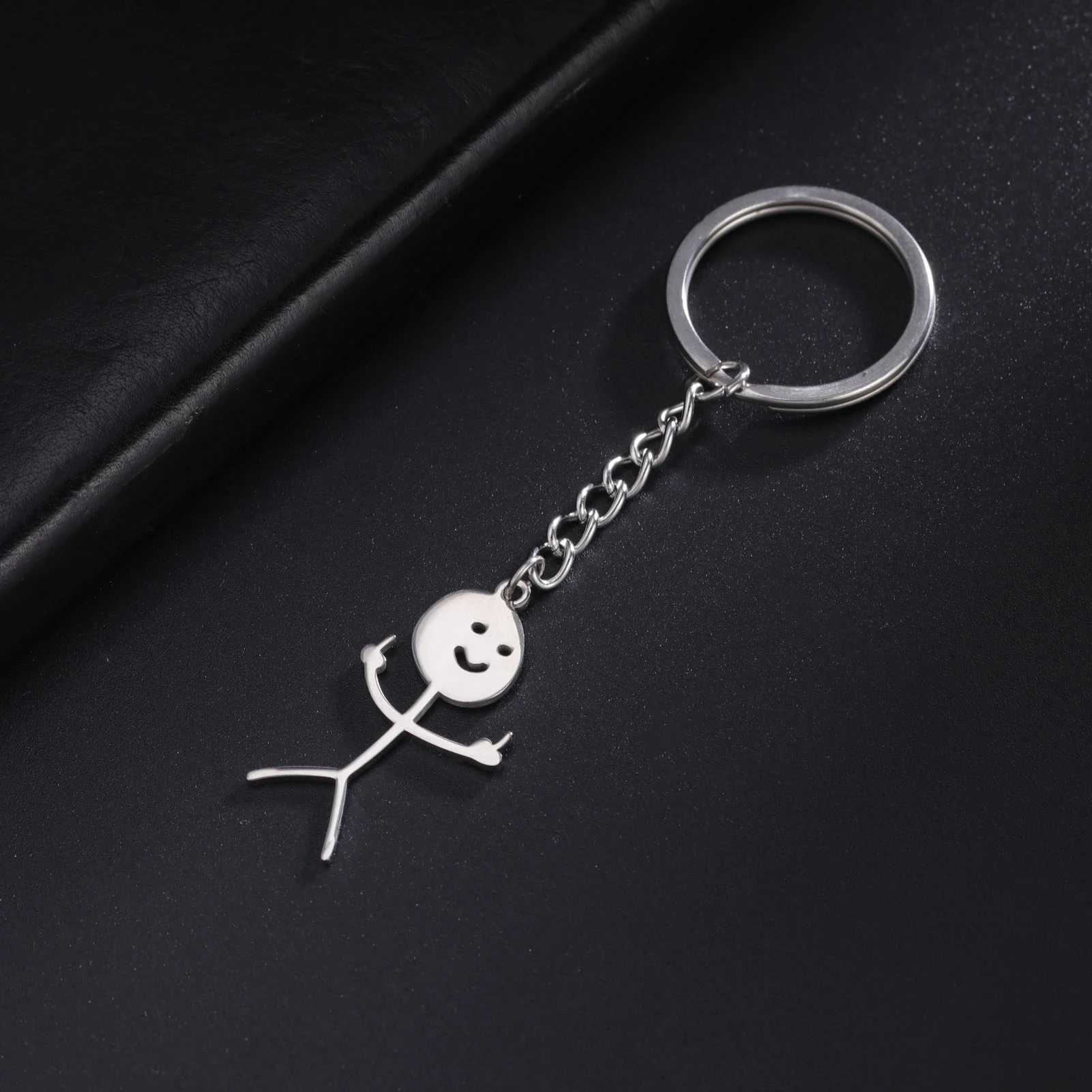 Hip Hop Funny Middle Finger Stickman Keychain for Men Women Stainless Steel Silver Color Pendant School Bag Car Keyrings GiftX241008