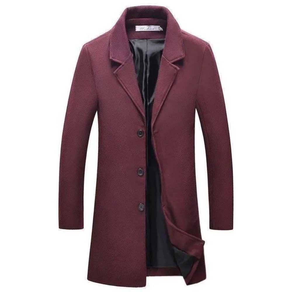 Mens Jacket Autumn/Winter New Casual Long Windproof Jacket/Mens Solid Color Single Perforated Trench Jacket W241007
