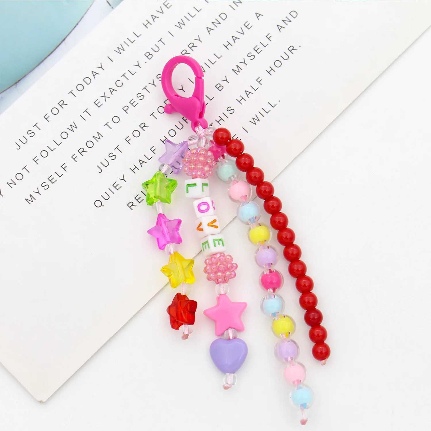 Colorful Letter Bead Acrylic Keychain Smile Face Bag Charm Mixed With Small Tassel Pendants Backpack Charm For KidsX241008