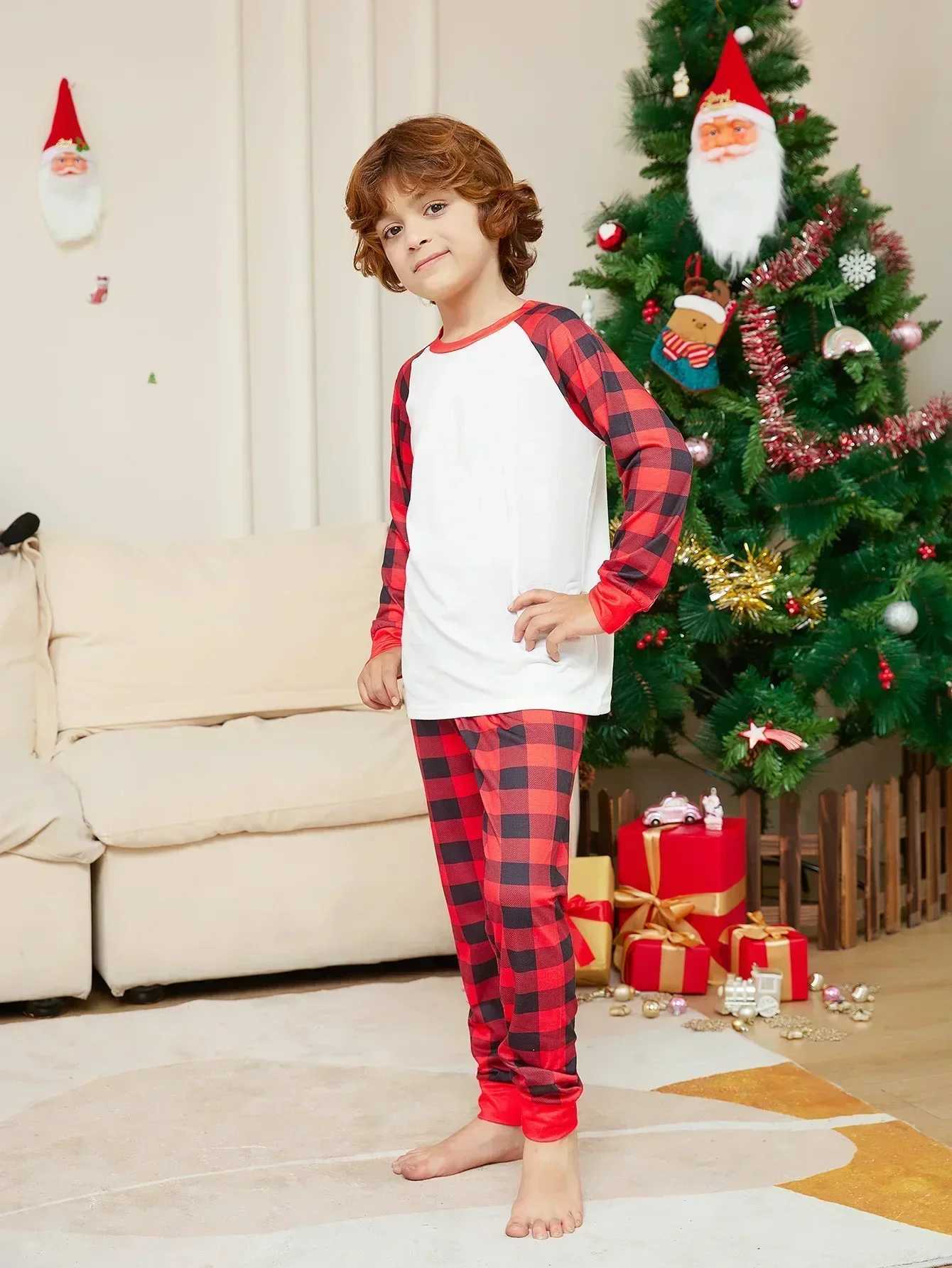 2024 New Plain Christmas Pajama Set for Adults Children Babies and Dogs Matching Clothing DIY Soft Loose Pajamas Home Appearance Pajamas W241008