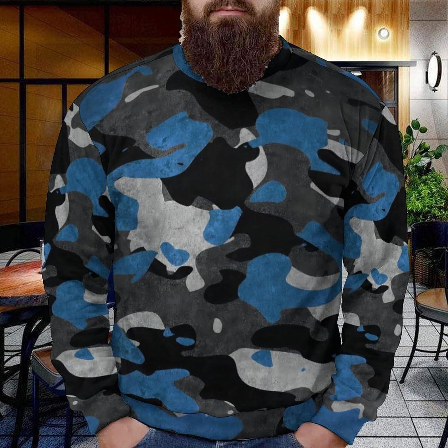 Long Sleeve Shirts for Men sweatshirt Men's Urban Streetwear Casual Camo Sweatshirt Fashion Sport Crew Neck Pullover Top T shirt Tee Streetwear C