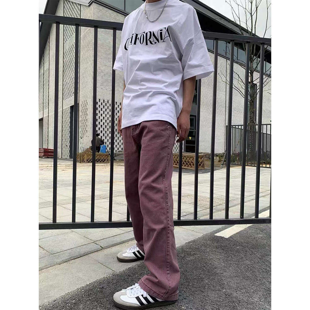 Summer Thin Micro Flared Pants Men's Retro American Jeans Cleanfit Straight Tube Loose Fit Men's Work Pants